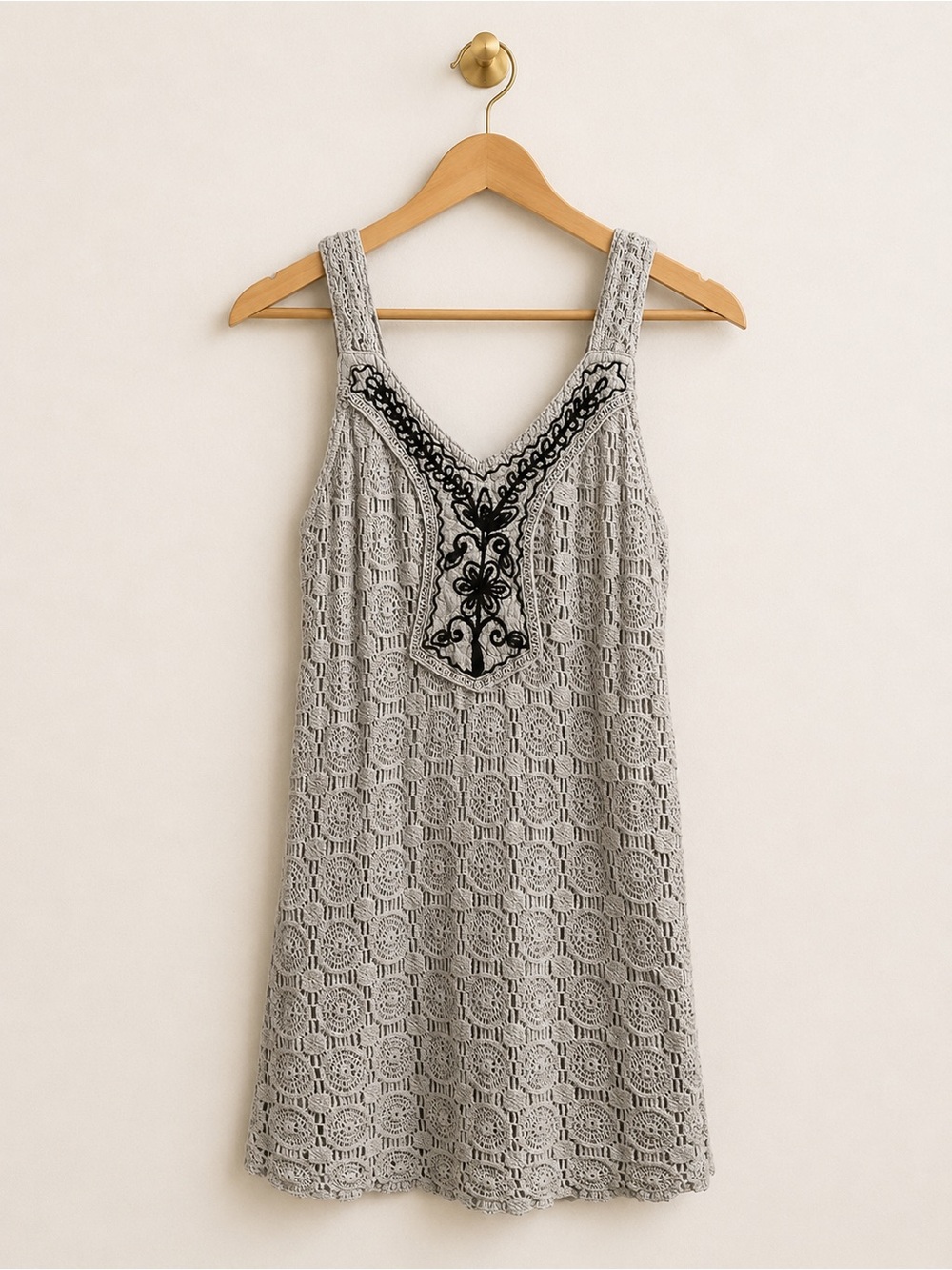 Gray Crochet Lace Boho Sleeveless Dress/Tunic Size S